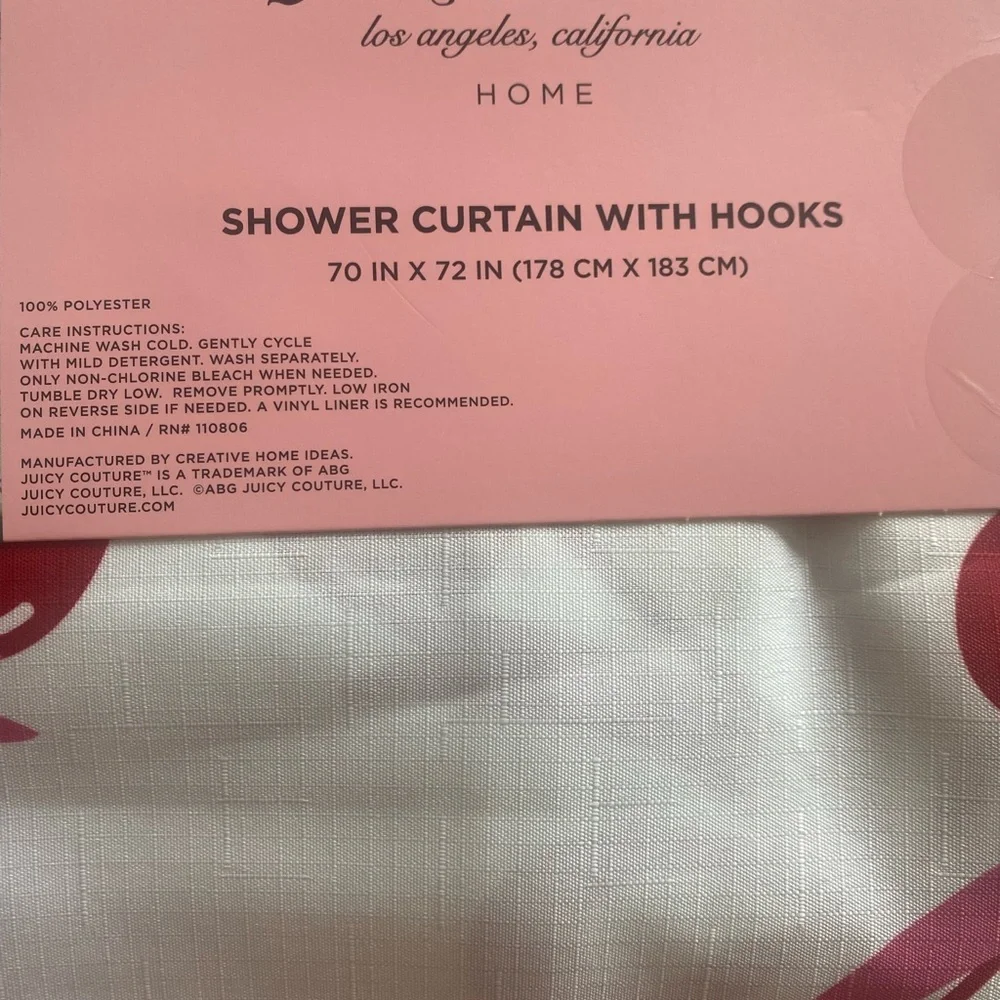 Juicy Couture Pink & Black Rose Logo Shower Curtain with Hooks Set